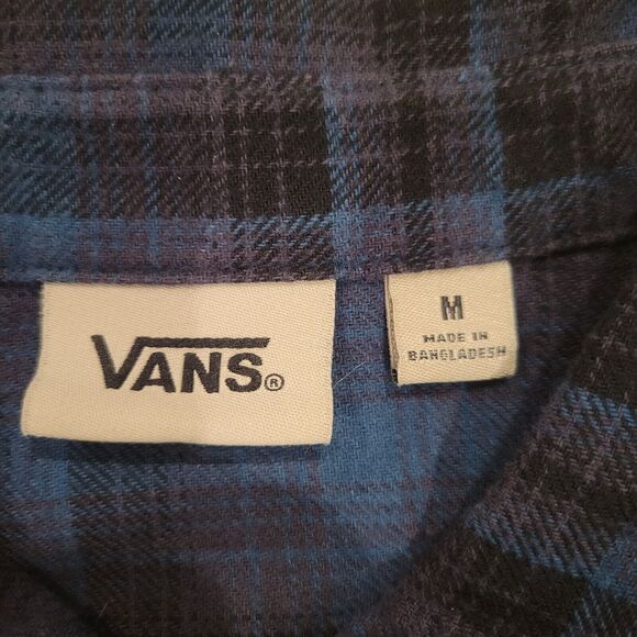 Vans Off The Wall Flannel Plaid Black Blue Collared Button Down Shirt Men medium - Picture 4 of 8